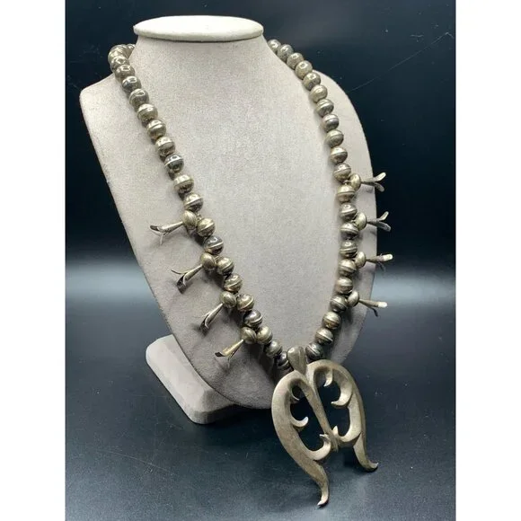 Squash Blossom NAJA Pendant Sterling Silver Native American Silver Pearls Long C